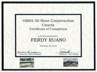 OSHA 30 Hour Construction Course Certificate of Completion