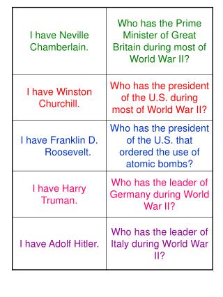 6 I have Who has World War II