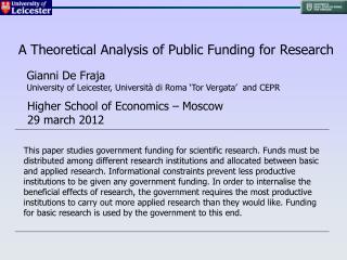 A Theoretical Analysis of Public Funding for Research
