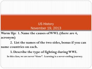 US History November 19, 2013