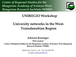 University networks in the West-Transdanubian Region