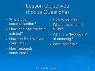 Lesson Objectives (Focus Questions)