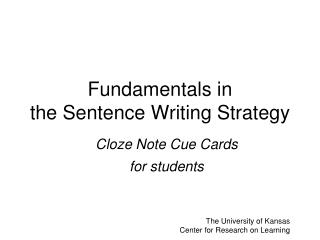 Fundamentals in the Sentence Writing Strategy