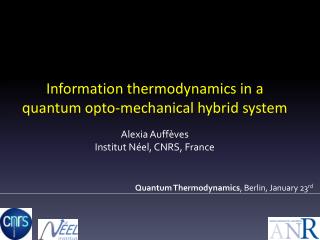 Quantum Thermodynamics , Berlin, January 23 rd