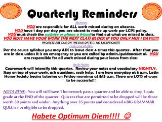 Quarterly Reminders