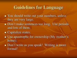 Guidelines for Language