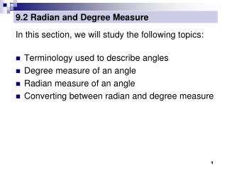 9.2 Radian and Degree Measure