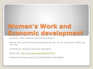 Women’s Work and Economic development