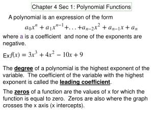 Chapter 4 Sec 1: Polynomial Functions