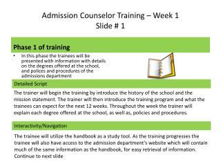 Admission Counselor Training – Week 1 Slide # 1