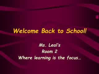 Welcome Back to School!