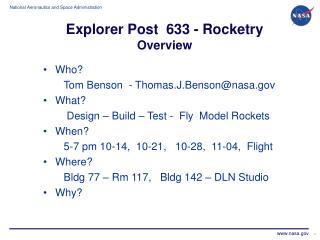 Explorer Post 633 - Rocketry Overview