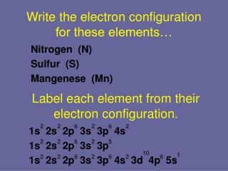 Write the electron configuration for these elements…