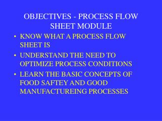 OBJECTIVES - PROCESS FLOW SHEET MODULE