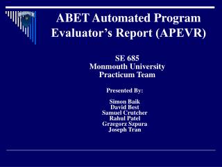 ABET Automated Program Evaluator’s Report (APEVR)
