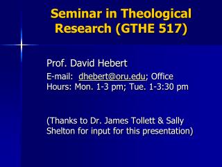 Seminar in Theological Research (GTHE 517)