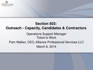 Section 503: Outreach - Capacity, Candidates &amp; Contractors