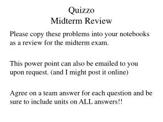 Quizzo Midterm Review
