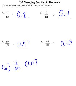 2-6 Changing Fraction to Decimals