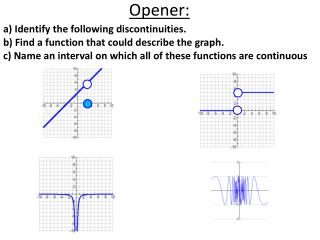 a) Identify the following discontinuities. b) Find a function that could describe the graph.