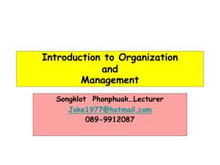 Introduction to Organization and Management