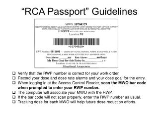 “RCA Passport” Guidelines