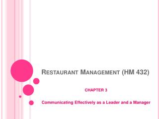 Restaurant Management (HM 432)