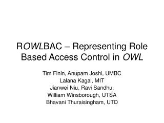 R OWL BAC – Representing Role Based Access Control in OWL
