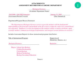 ATTACHMENT B ASSESSMENT RECORD FOR ACADEMIC DEPARTMENT 	 __________________________