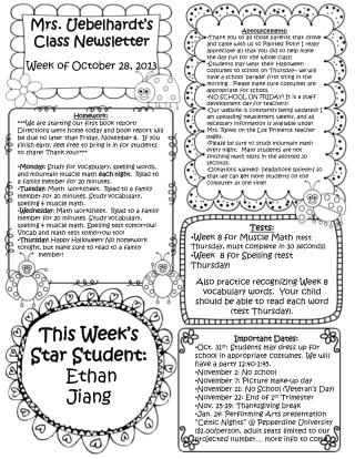 Mrs. Uebelhardt’s Class Newsletter Week of October 28, 2013