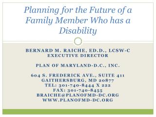 Planning for the Future of a Family Member Who has a Disability