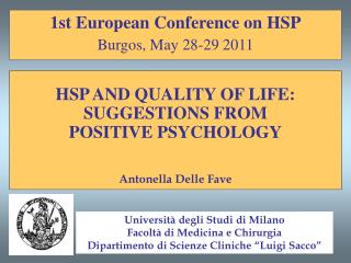 1st European Conference on HSP Burgos, May 28-29 2011