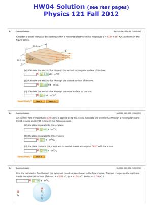 HW04 Solution (see rear pages) Physics 121 Fall 2012