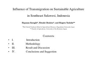 Influence of Transmigration on Sustainable Agriculture in Southeast Sulawesi, Indonesia