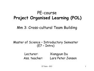 PE-course Project Organised Learning (POL) Mm 3: Cross-cultural Team Building