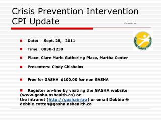 Crisis Prevention Intervention CPI Update 				 SE-2011-095