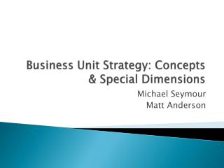 Business Unit Strategy: Concepts &amp; Special Dimensions