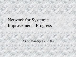 Network for Systemic Improvement--Progress