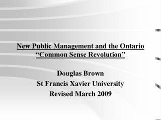 New Public Management and the Ontario “Common Sense Revolution”