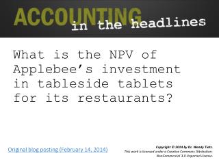 What is the NPV of Applebee’s investment in tableside tablets for its restaurants?