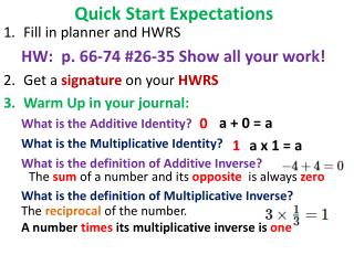 Quick Start Expectations