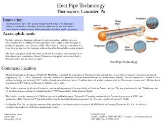 Heat Pipe Technology Thermacore, Lancaster, Pa