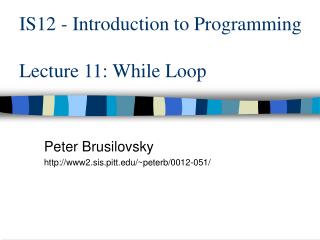 IS12 - Introduction to Programming Lecture 11: While Loop