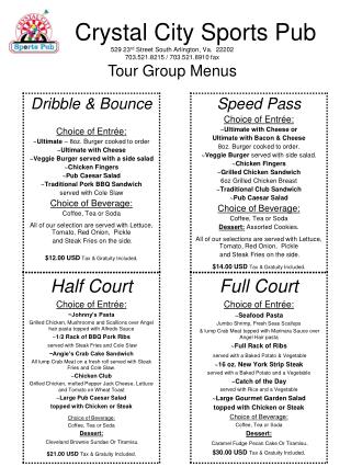 Tour menu (adult)