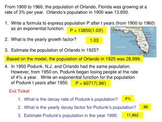 From 1900 to 1960, the population of Orlando, Florida was growing at a