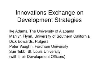 Innovations Exchange on Development Strategies