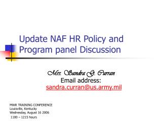 Update NAF HR Policy and Program panel Discussion