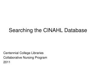 Searching the CINAHL Database