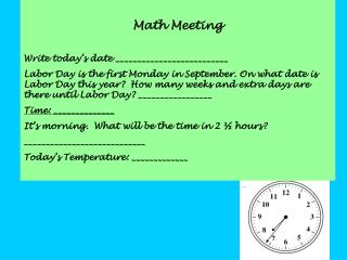 Math Meeting Write today’s date __________________________