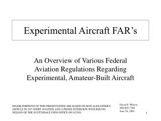 Experimental Aircraft FAR’s